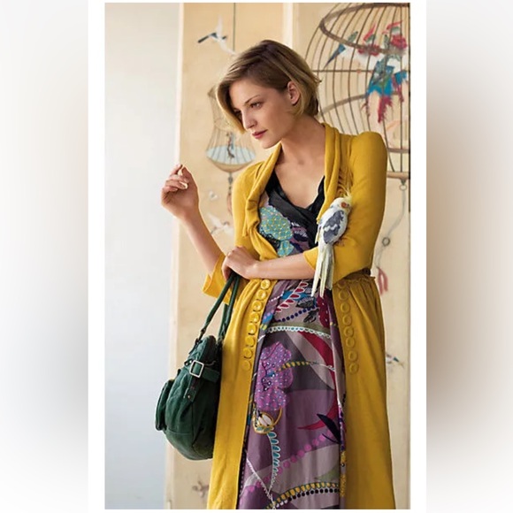 Anthro Moth Angora Wool Blend Navy Longline Cardigan Sweater Duster Jacket Coat - Picture 3 of 6